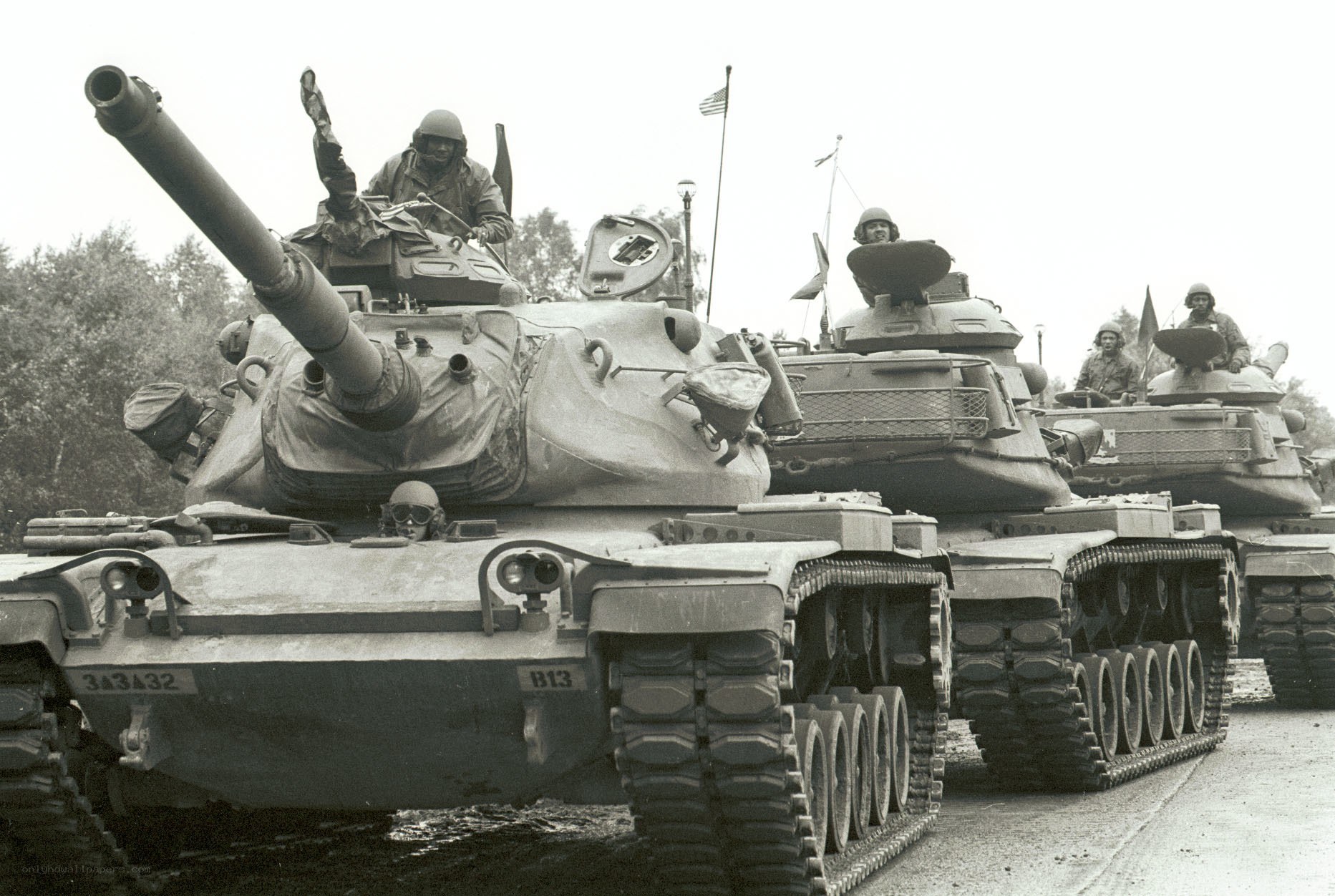 Military tanks in formation