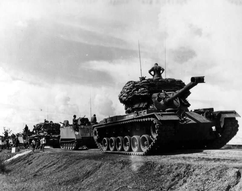 Military tanks in formation