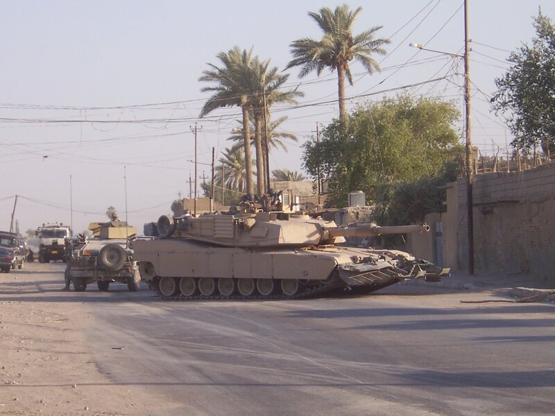 Military tanks on a street