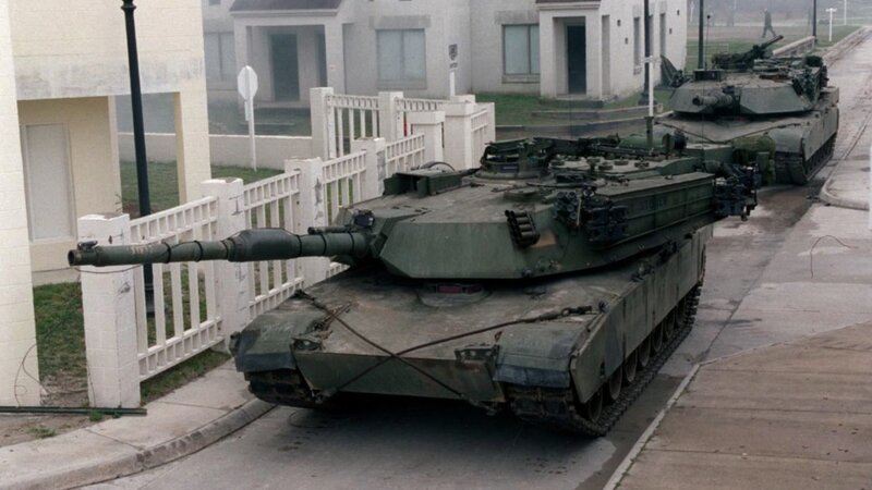 Military Tanks on Street — Green