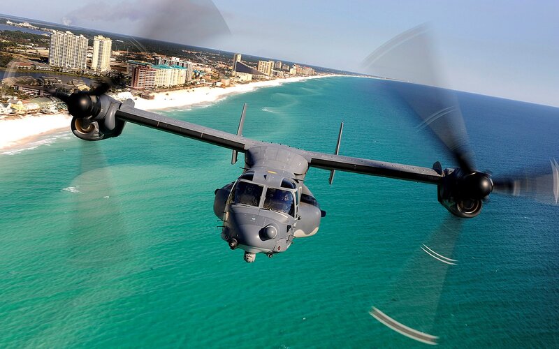Military Tiltrotor Aircraft — Blue, Dynamic