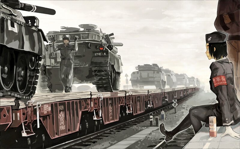 Military train with tanks