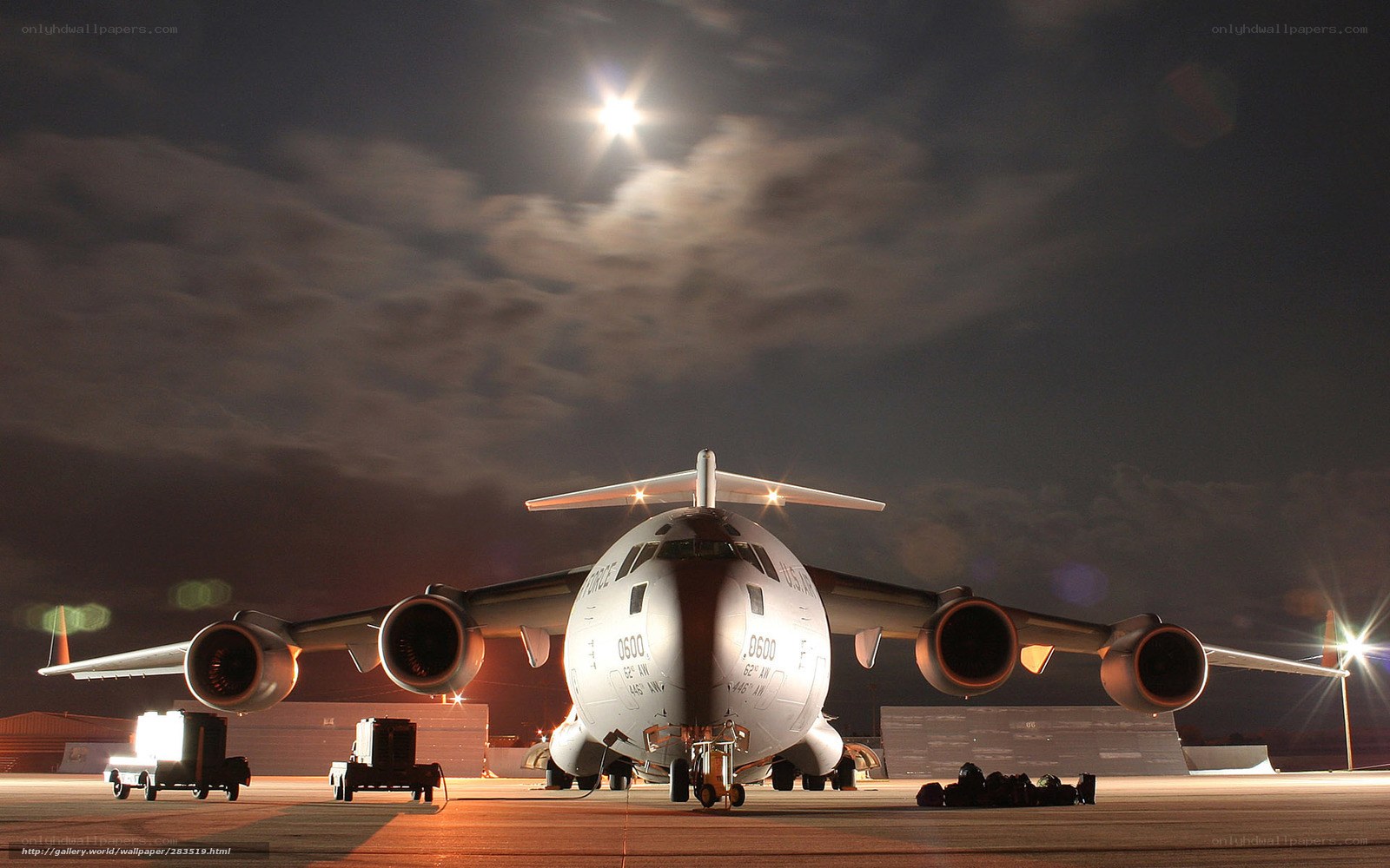 Military transport aircraft at night