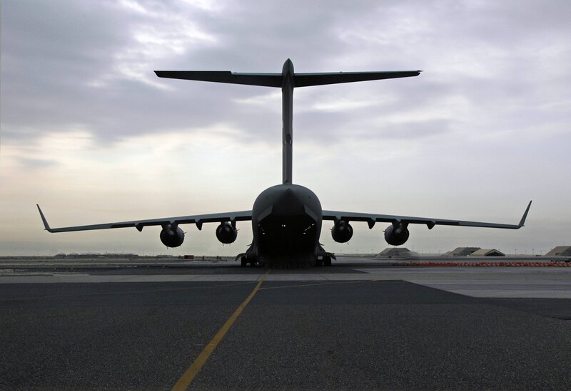 Military Transport Aircraft — Gray, Dramatic, Morning