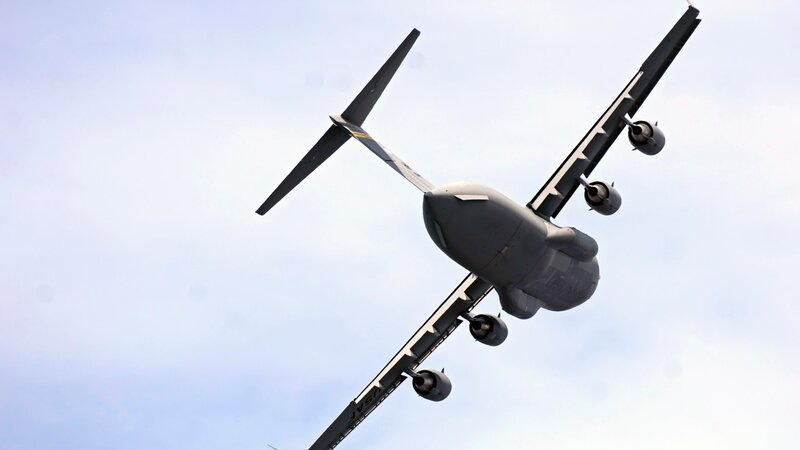 military transport aircraft in flight