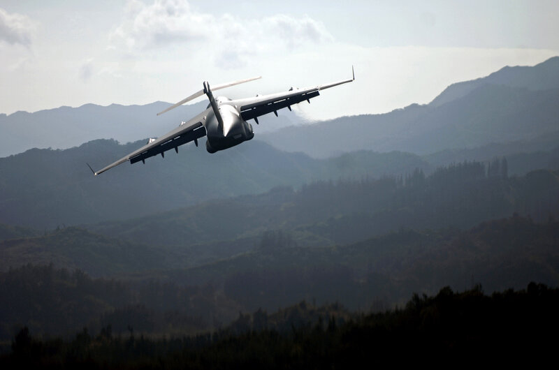 military transport aircraft in flight