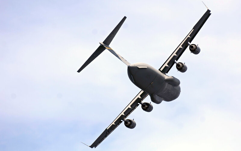 military transport aircraft in flight