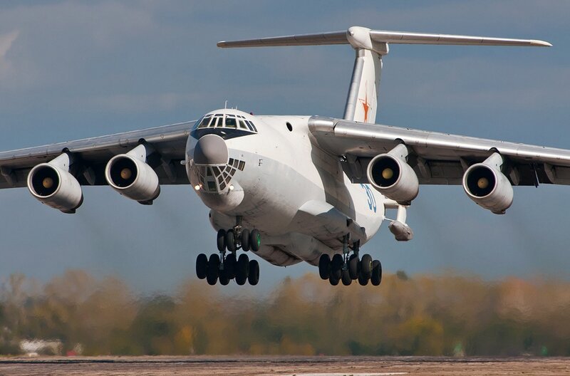 Military transport aircraft landing