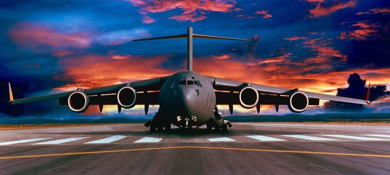 Military transport aircraft on runway