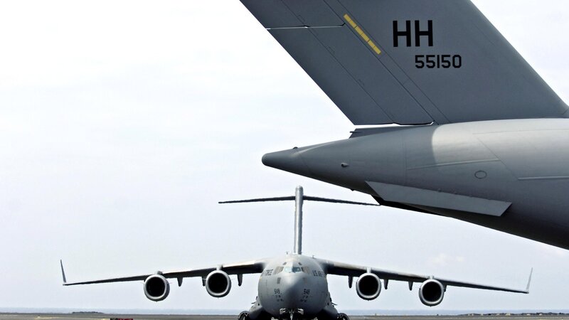 Military transport aircraft on tarmac