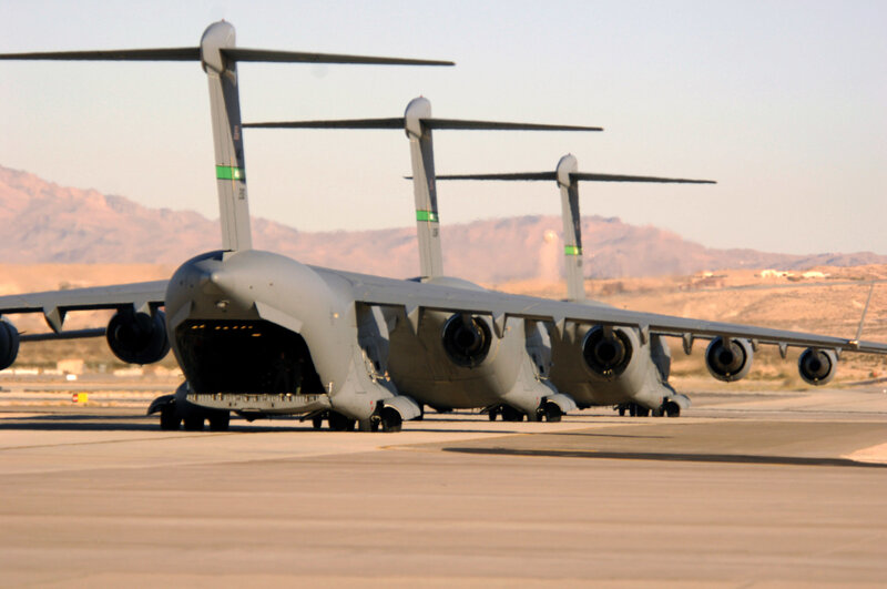 Military transport aircraft on tarmac