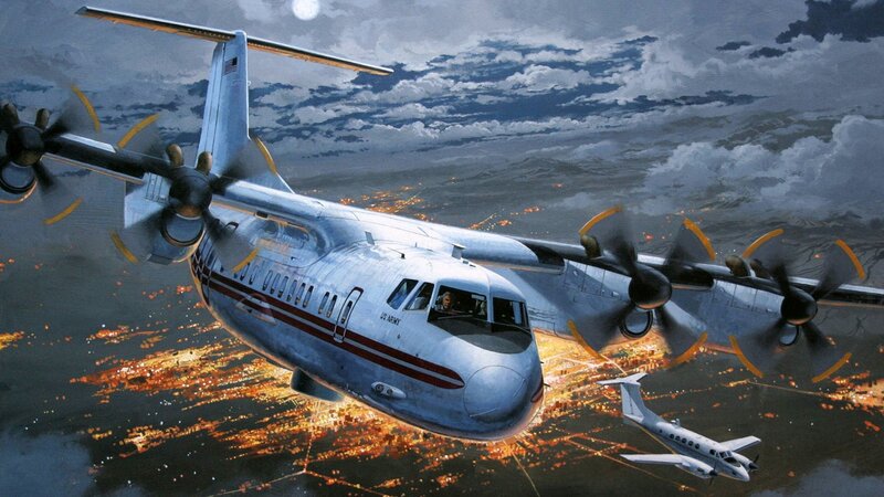 Military transport plane at night