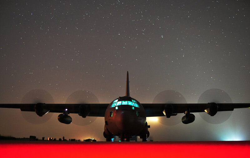 Military Transport Plane — Black, Dramatic, Night