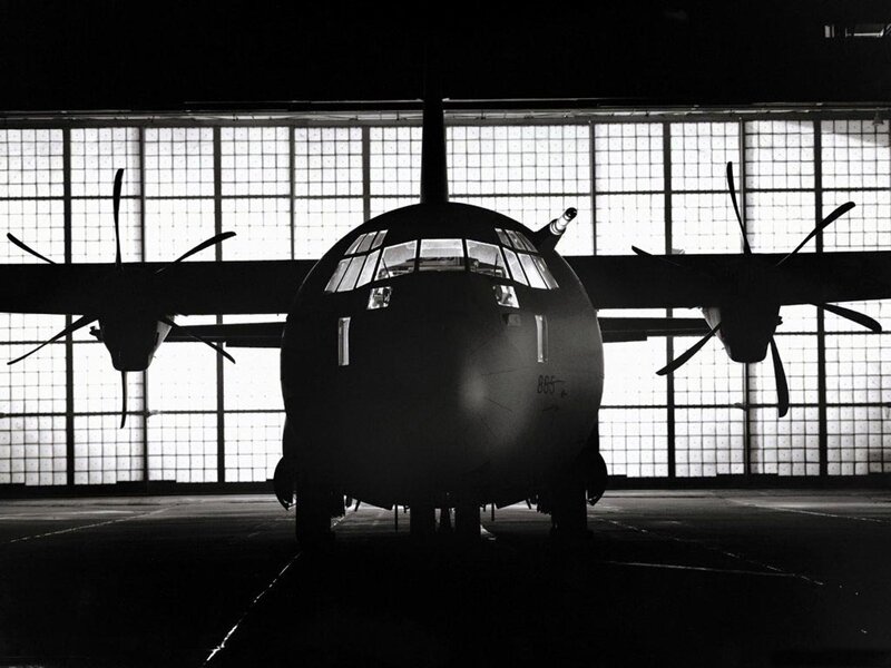 Military Transport Plane — Black, Dramatic, Photograph, Propellers