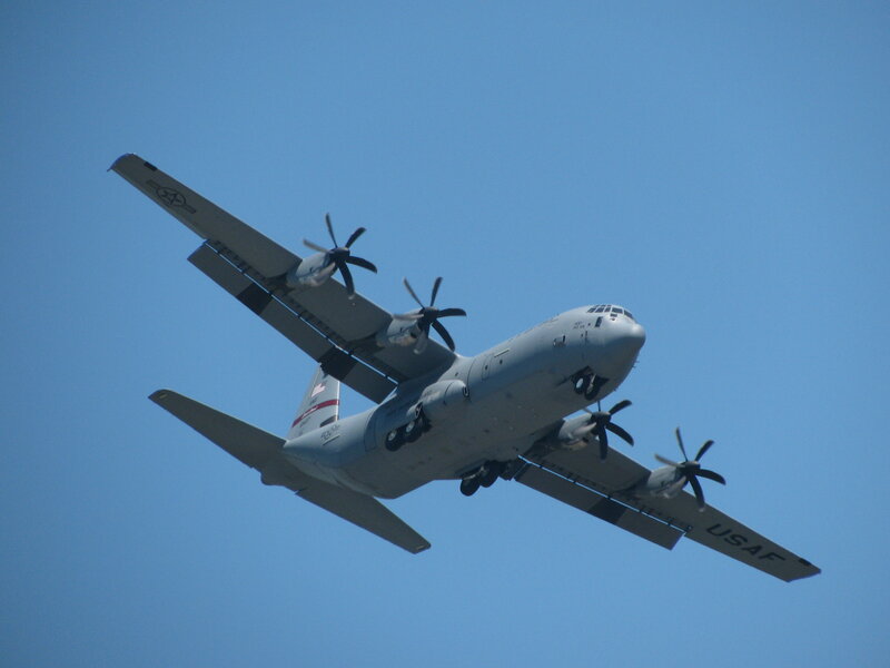 Military Transport Plane — Blue, Clear, Afternoon, Photograph, Propellers, Wings