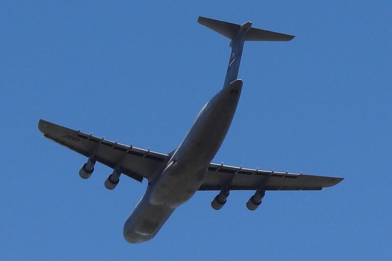 Military Transport Plane — Blue, Clear, Afternoon
