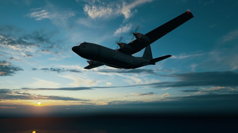 Military Transport Plane — Blue, Dramatic, Sunset, 3d Render
