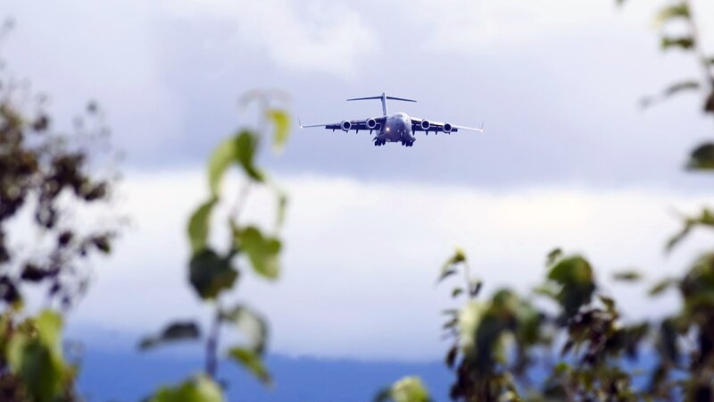 Military Transport Plane — Gray, Calm, Afternoon