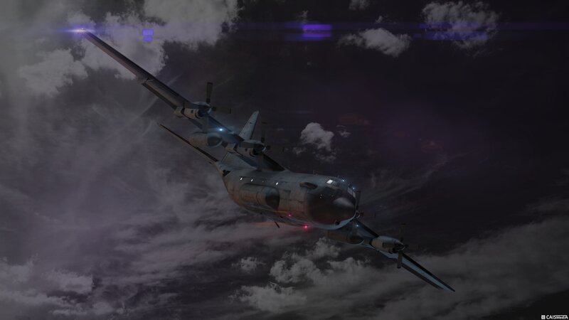 Military Transport Plane — Gray, Dramatic, Night, Digital Art