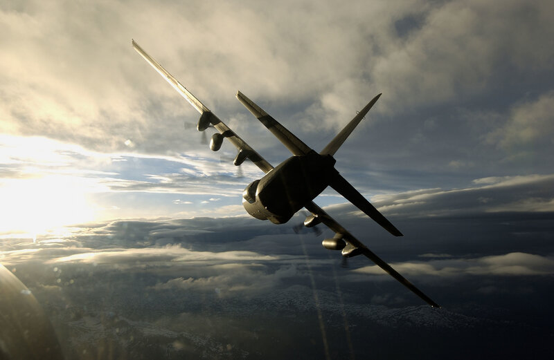 Military Transport Plane — Gray, Dramatic, Sunset, Photograph, Aircraft, Clouds