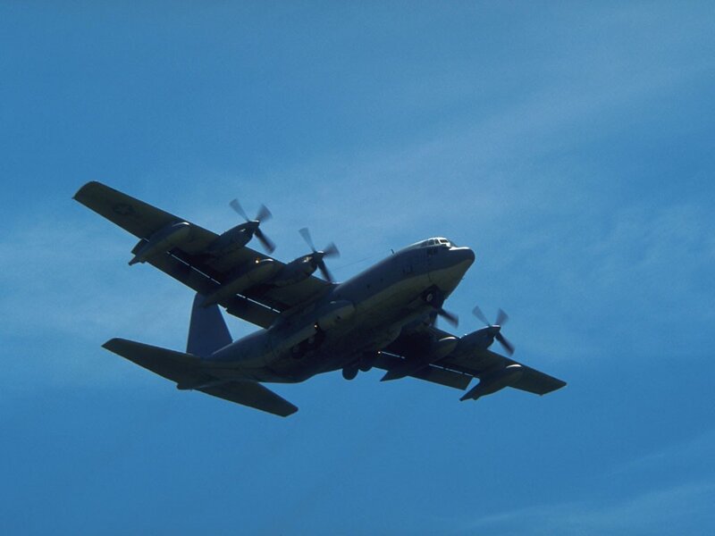 military transport plane in flight