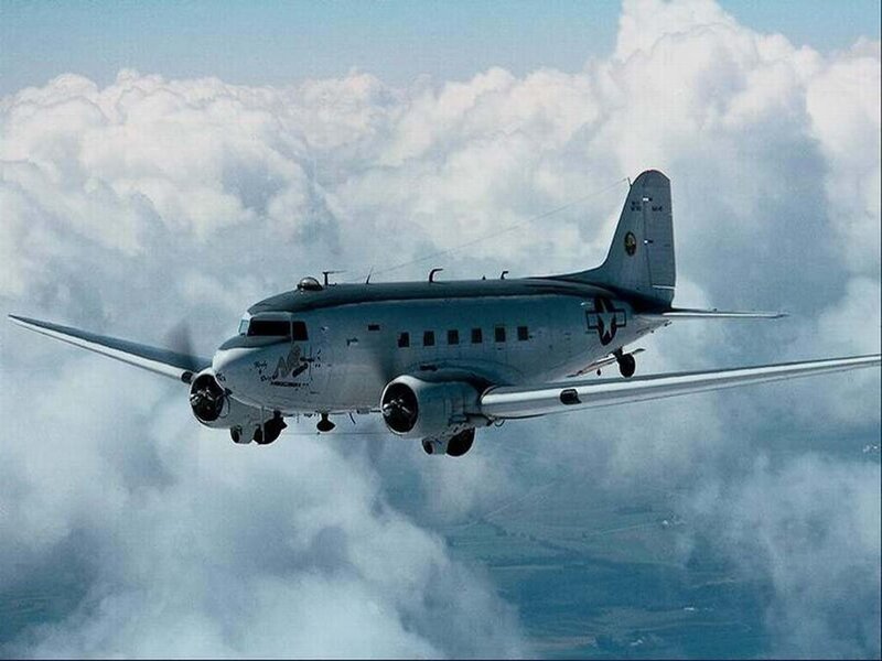 military transport plane in flight