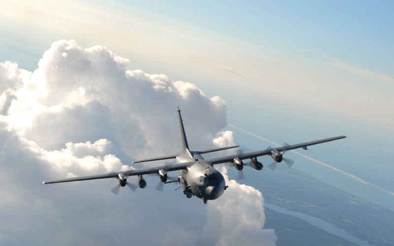 military transport plane in flight
