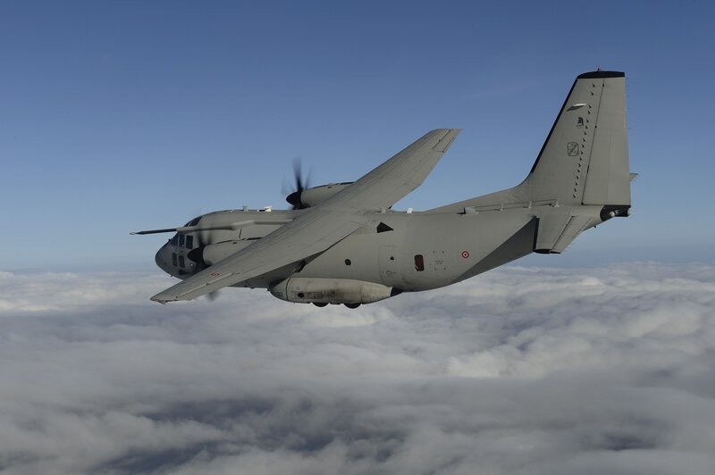 military transport plane in flight