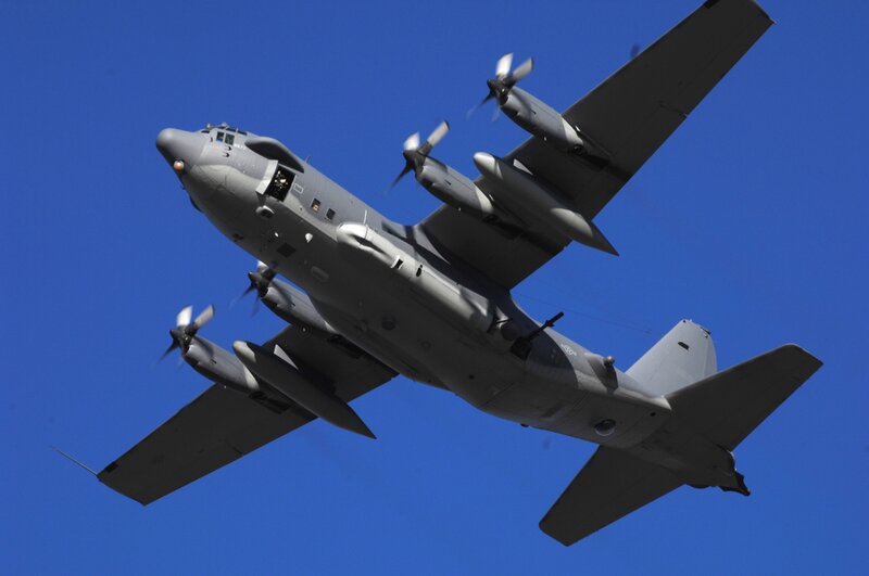 military transport plane in flight