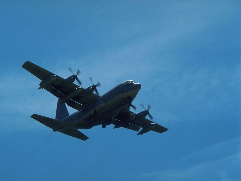 military transport plane in flight