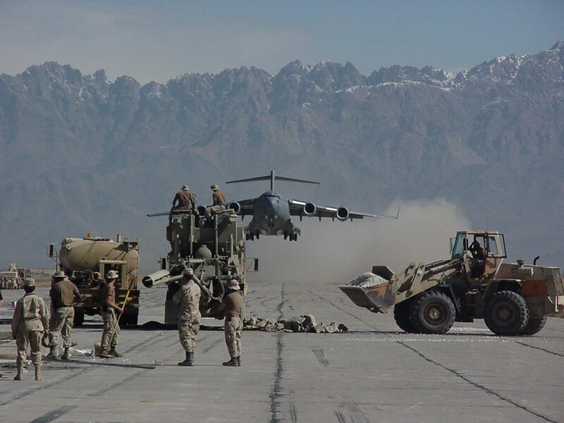 Military Transport Plane Landing — Gray