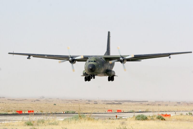military transport plane landing