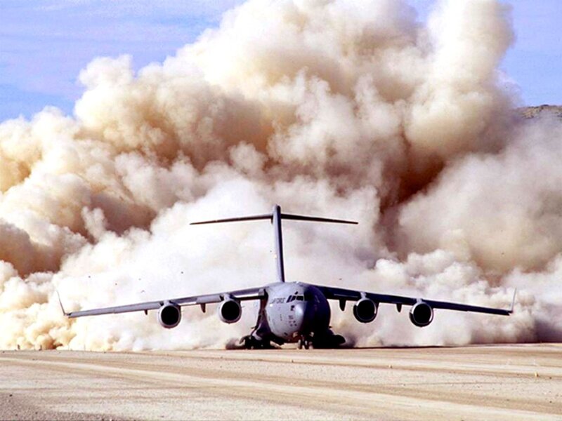 Military transport plane on runway