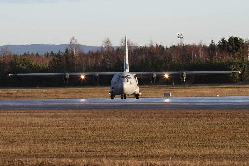 military transport plane on runway