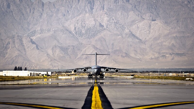 Military transport plane on runway