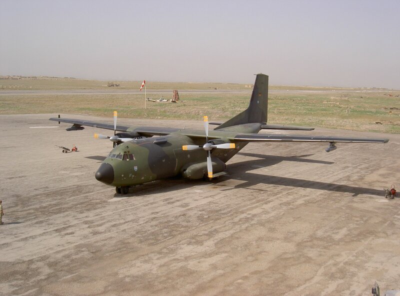 Military transport plane on tarmac