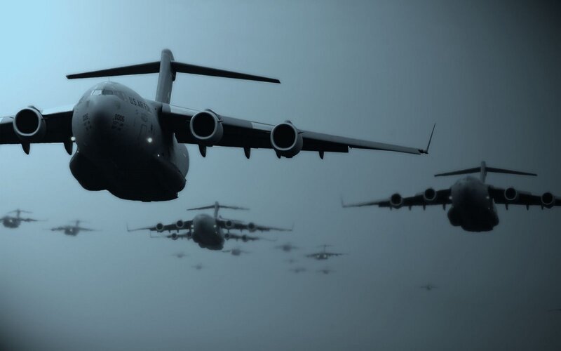 Military Transport Planes — Gray, Dramatic, Photograph, Aircraft, Clouds