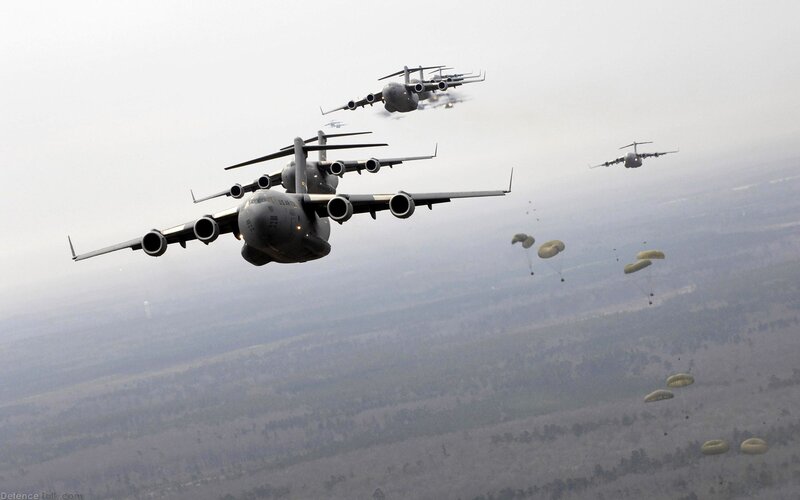 Military transport planes in formation