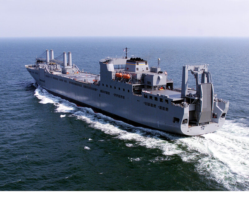 Military transport ship at sea