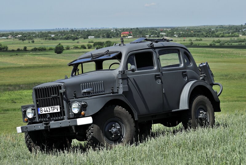 Military Truck in Field — Gray