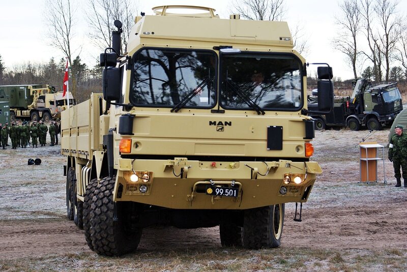 Military Truck in Field — Tan