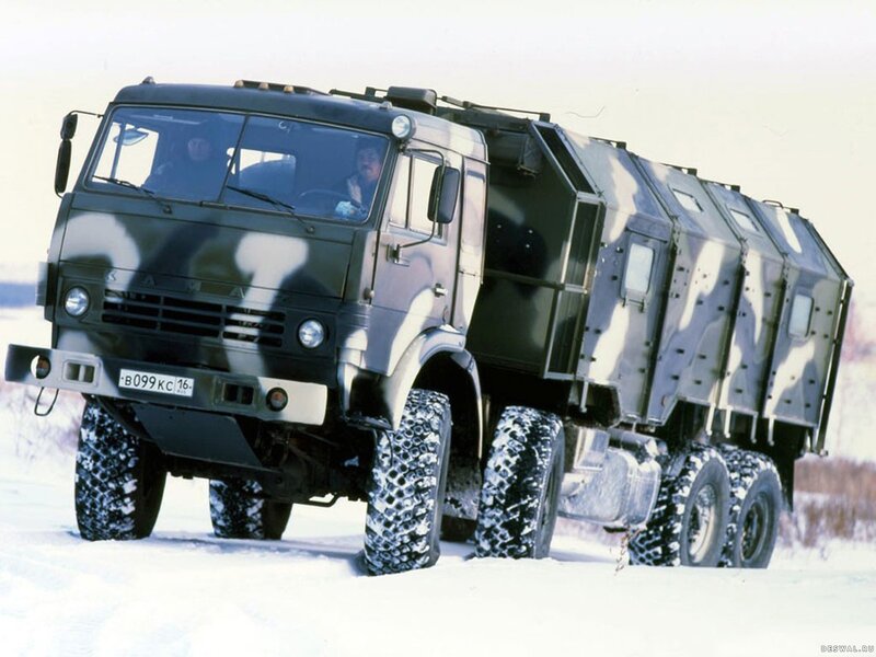 Military truck in snowy terrain
