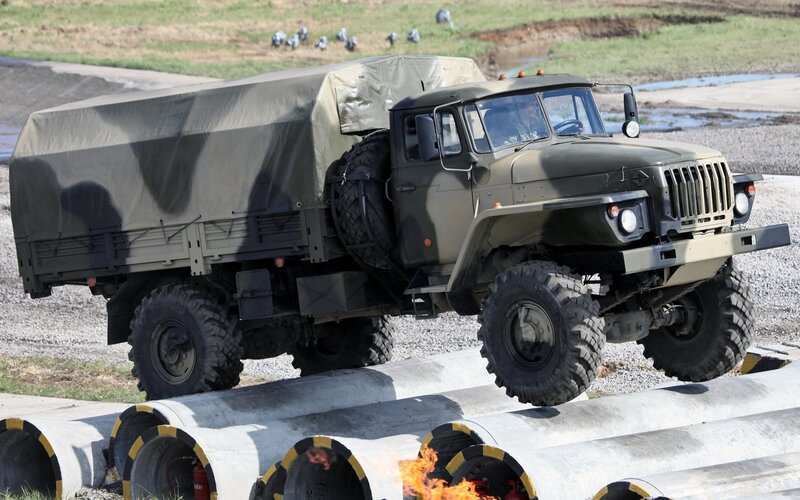 Military Truck on Obstacle — Green, Dramatic