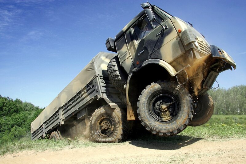 Military truck on rough terrain
