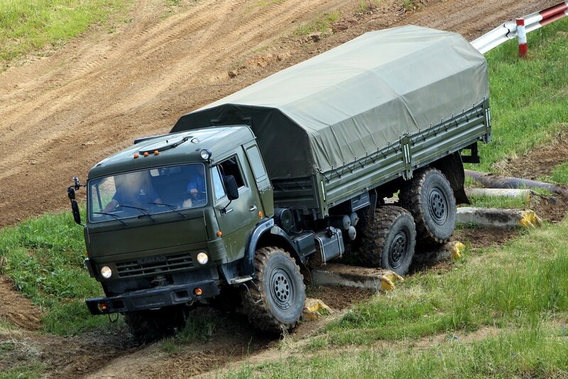 Military truck on rough terrain