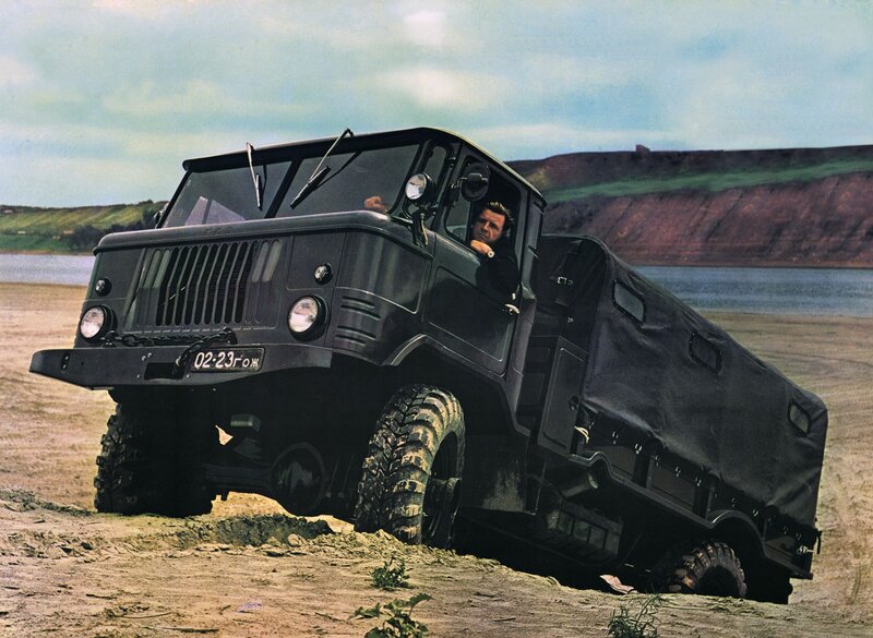 Military truck on rugged terrain