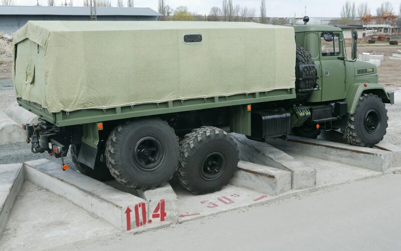 Military truck on test ramp
