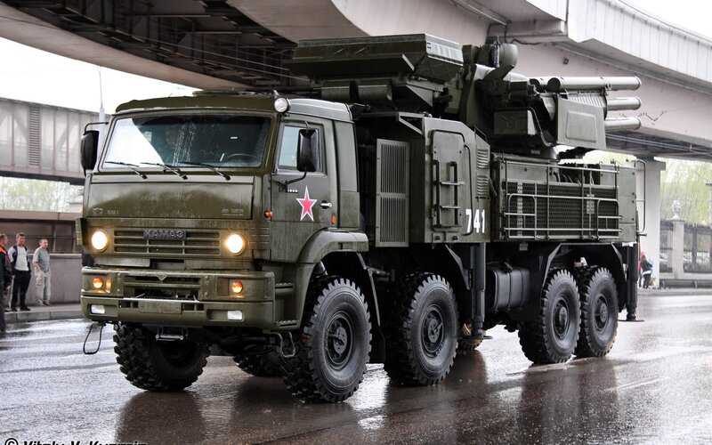 Military truck with missile launcher