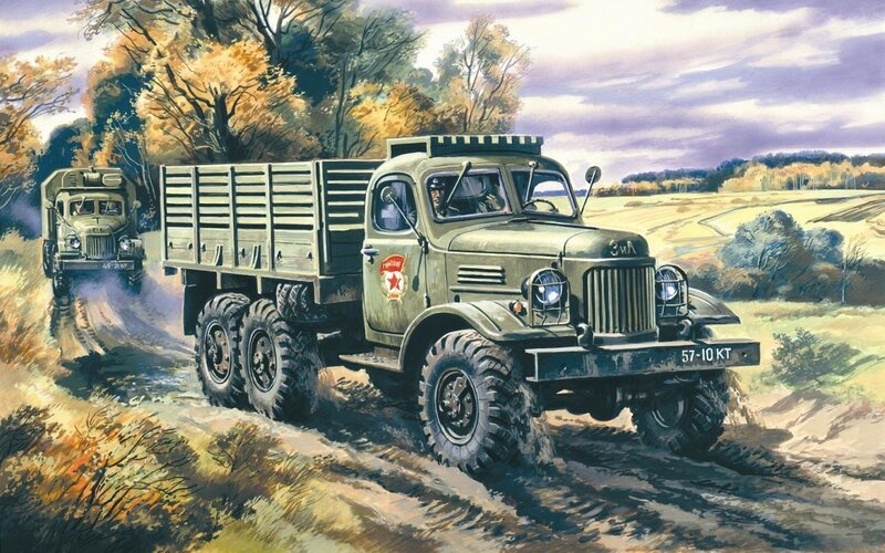 Military Trucks on Dirt Road