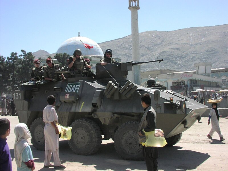 Military vehicle in Afghan city